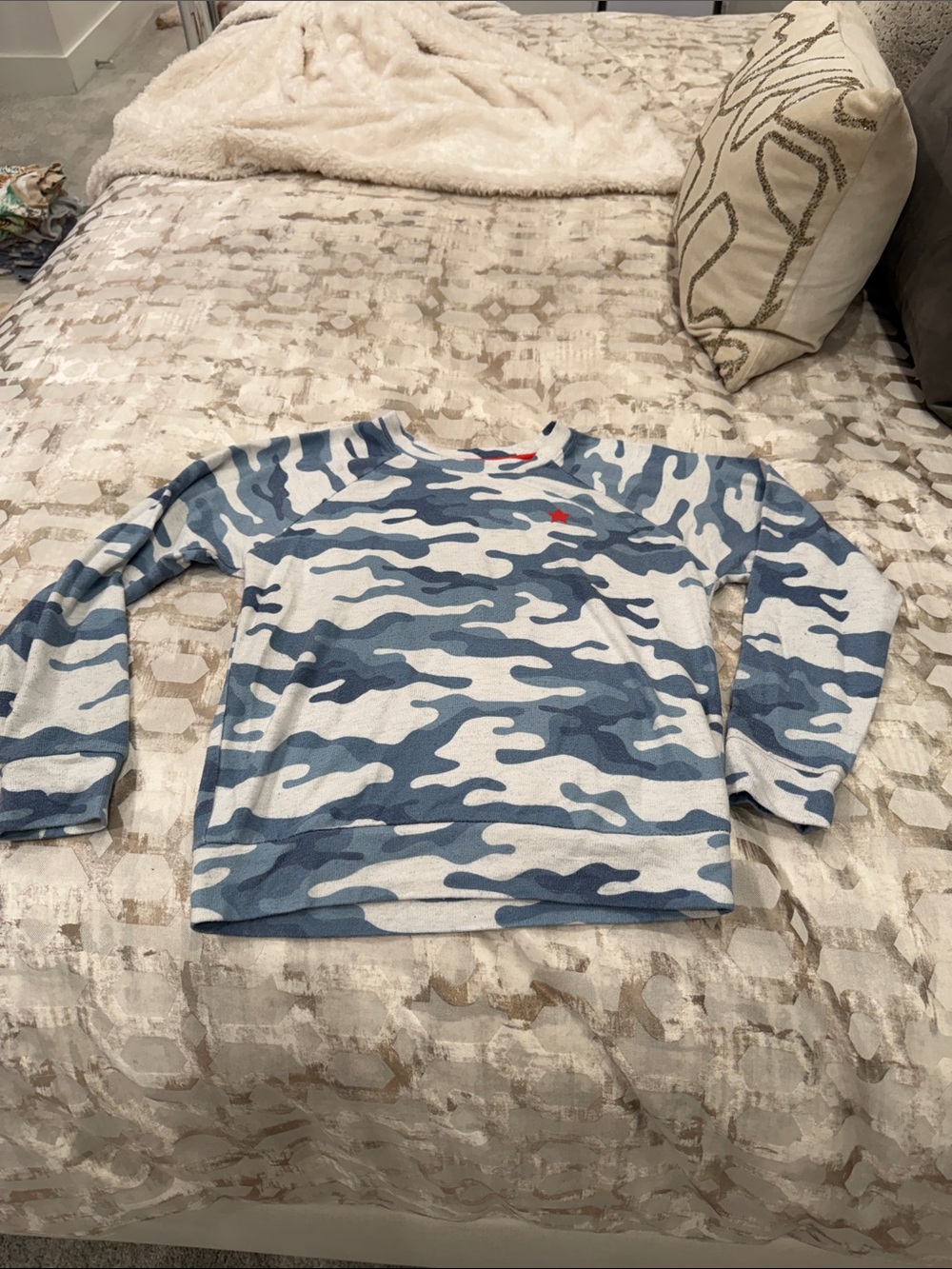 PJ Salvage Blue & White Camouflage Long-Sleeve Tee